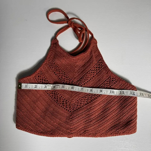 Xhilaration Crochet High Neck Bikini Top buen Orange Strappy Back Swimwear Sz XL - Picture 3 of 5